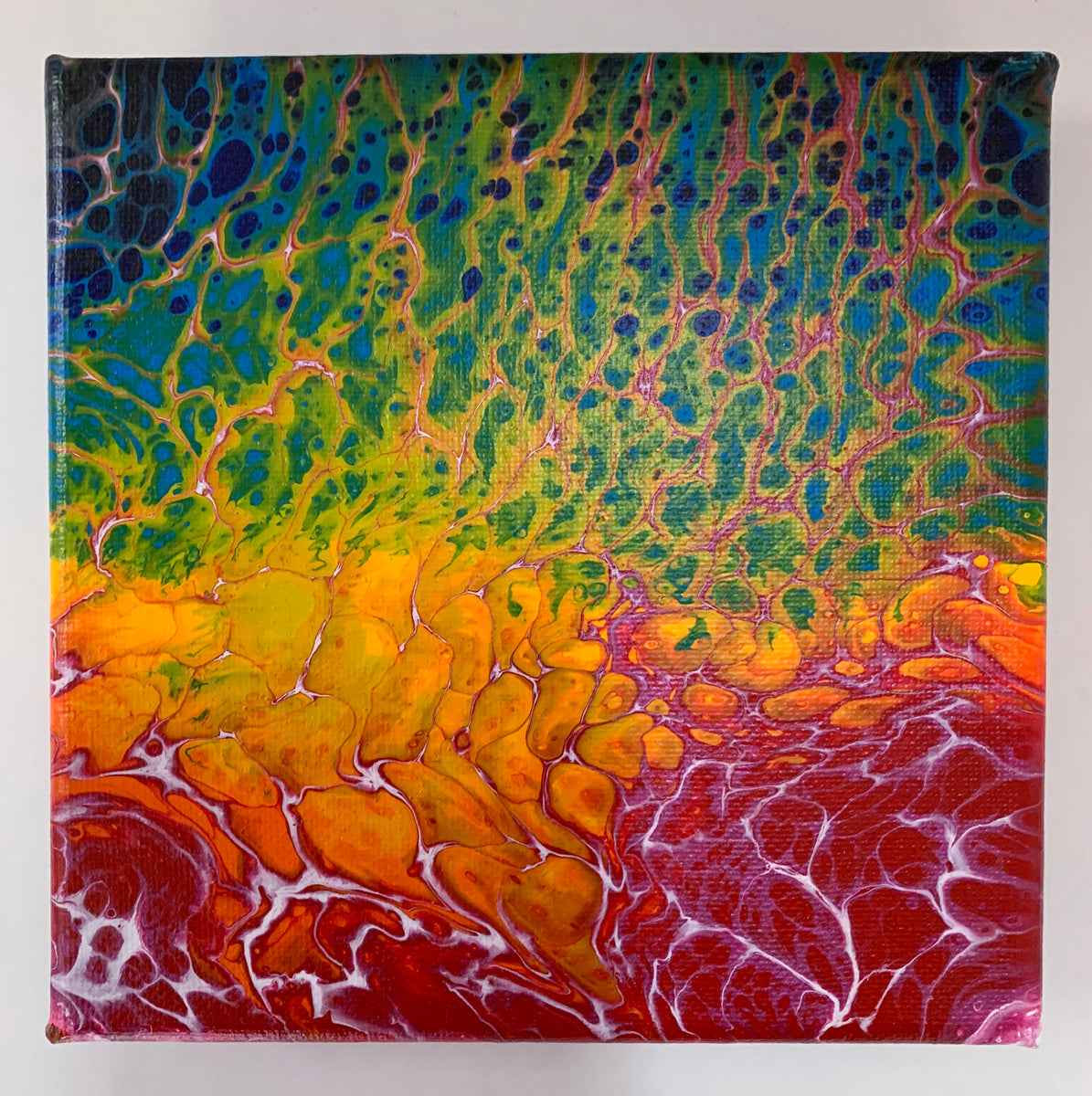 Abstract Acrylic Pour Pride Painting, 8x8 Canvas Art 