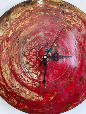 Inferno Sun - Upcycled Vinyl Record Pour Painting Clock