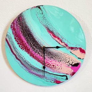Seascape - Upcycled Vinyl Record Pour Painting Clock