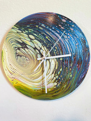 Space Needle - Upcycled Vinyl Record Pour Painting Clock
