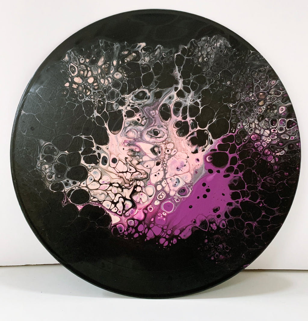 Black Flamingo - Upcycled Vinyl Record Pour Painting Clock - Ashley Lisl Art