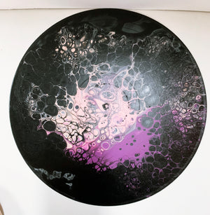 Black Flamingo - Upcycled Vinyl Record Pour Painting Clock - Ashley Lisl Art