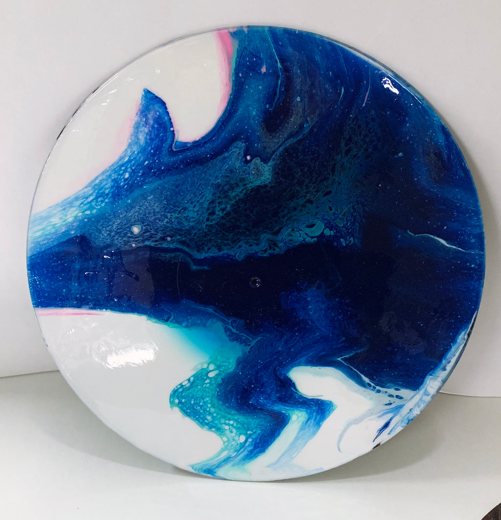 Blue Wolf - Upcycled Vinyl Record Pour Painting Clock - Ashley Lisl Art