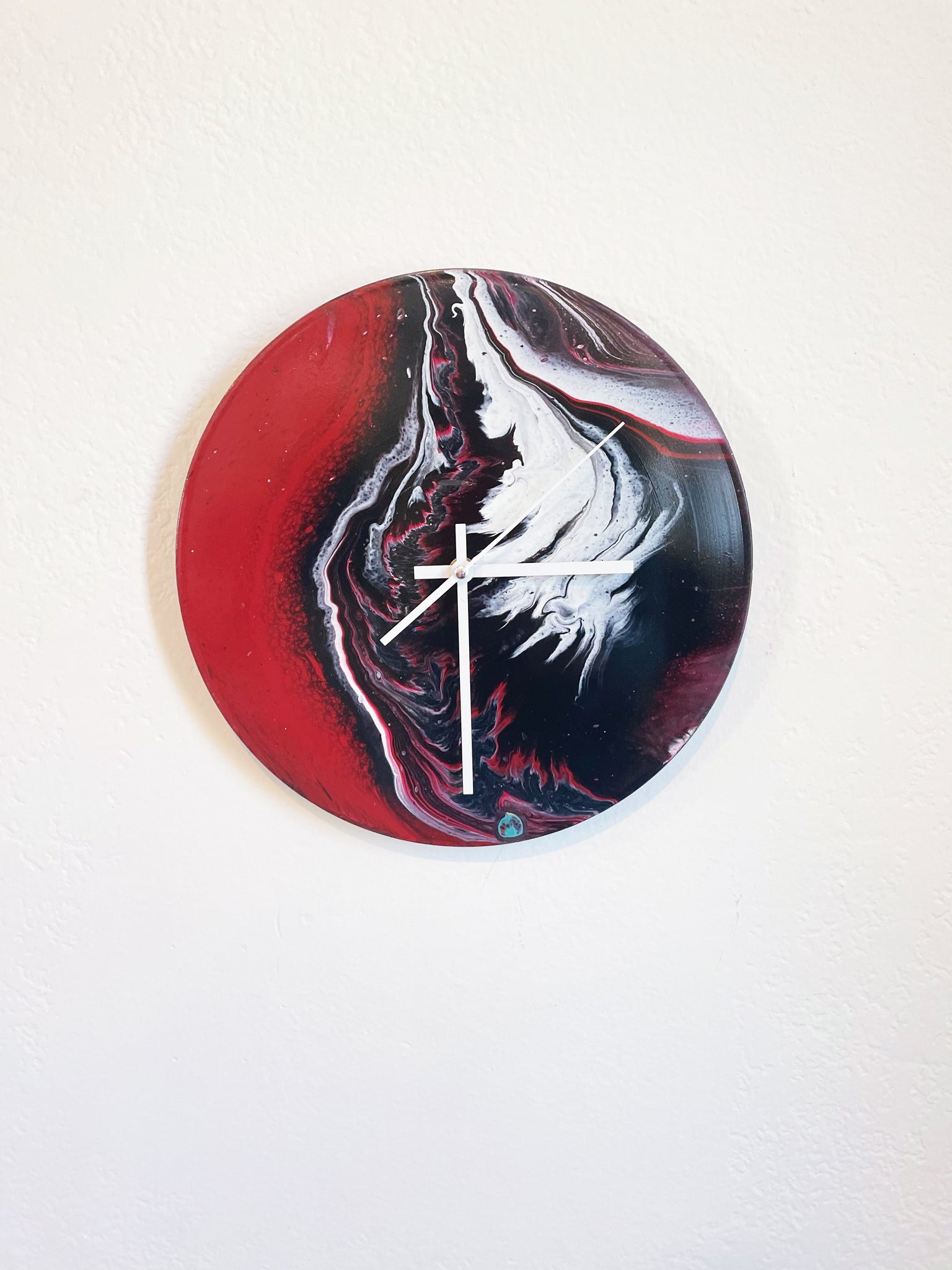 Devilnado - Upcycled Vinyl Record Pour Painting Clock - Ashley Lisl Art