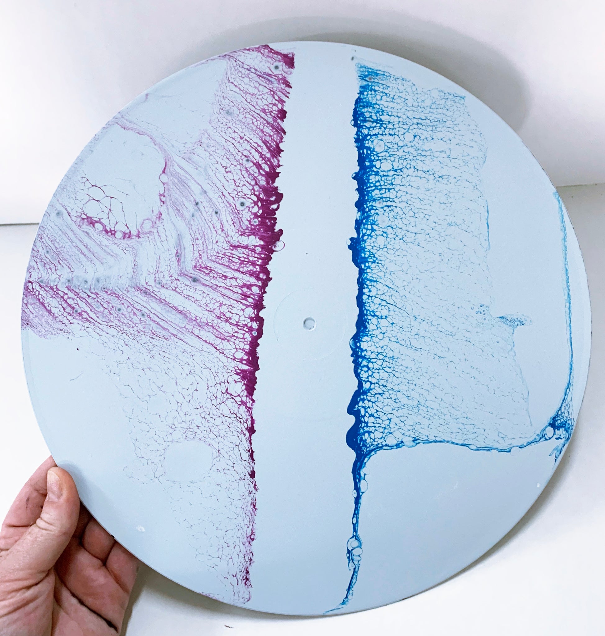 Dueling Waves - Upcycled Vinyl Record Pour Painting Clock - Ashley Lisl Art