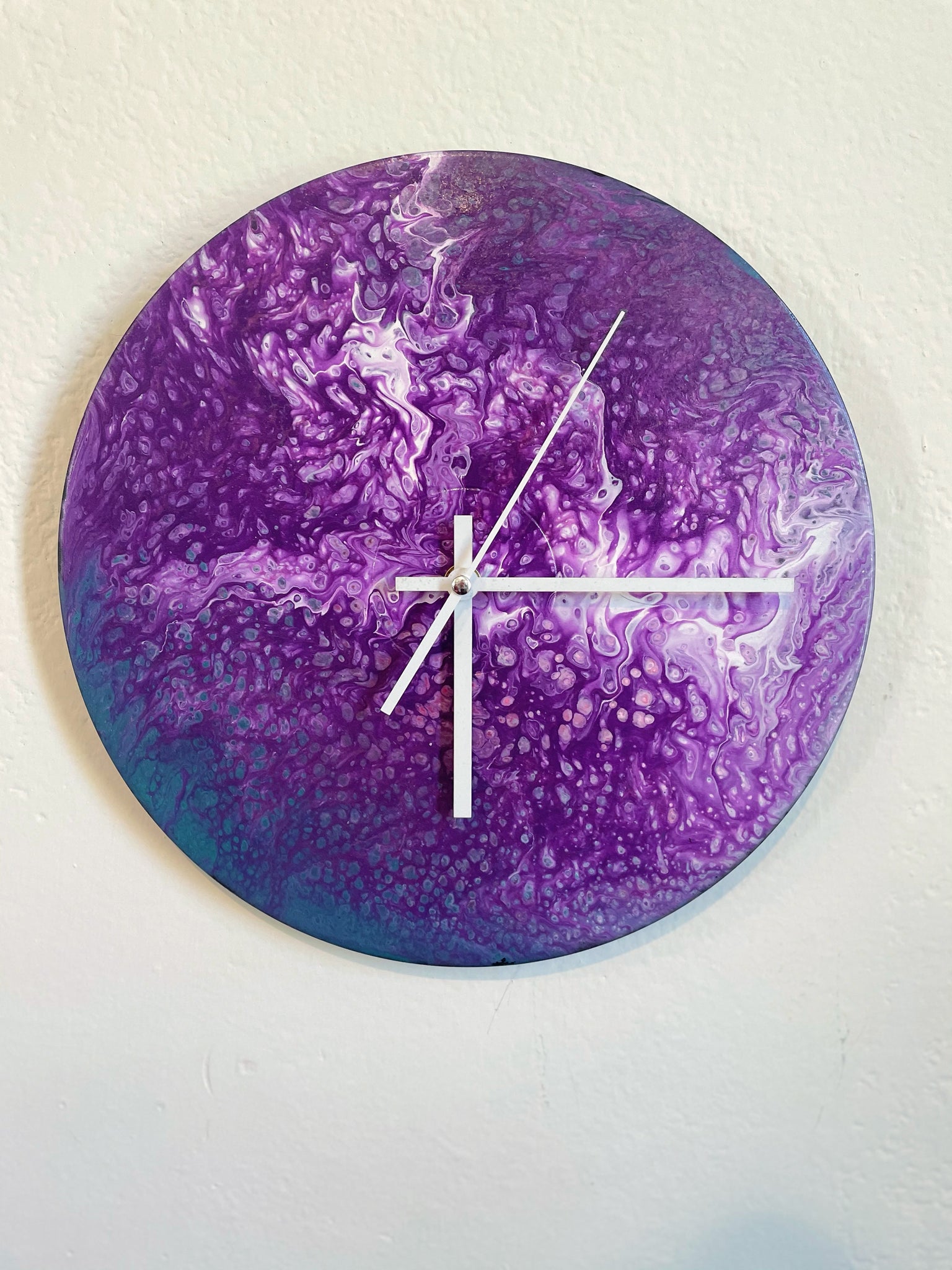 Purple Eclipse - Upcycled Vinyl Record Pour Painting Clock - Ashley Lisl Art