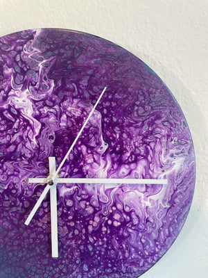 Purple Eclipse - Upcycled Vinyl Record Pour Painting Clock - Ashley Lisl Art