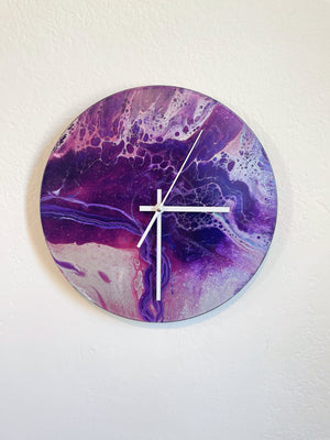 Purple Mountain - Upcycled Vinyl Record Pour Painting Clock - Ashley Lisl Art
