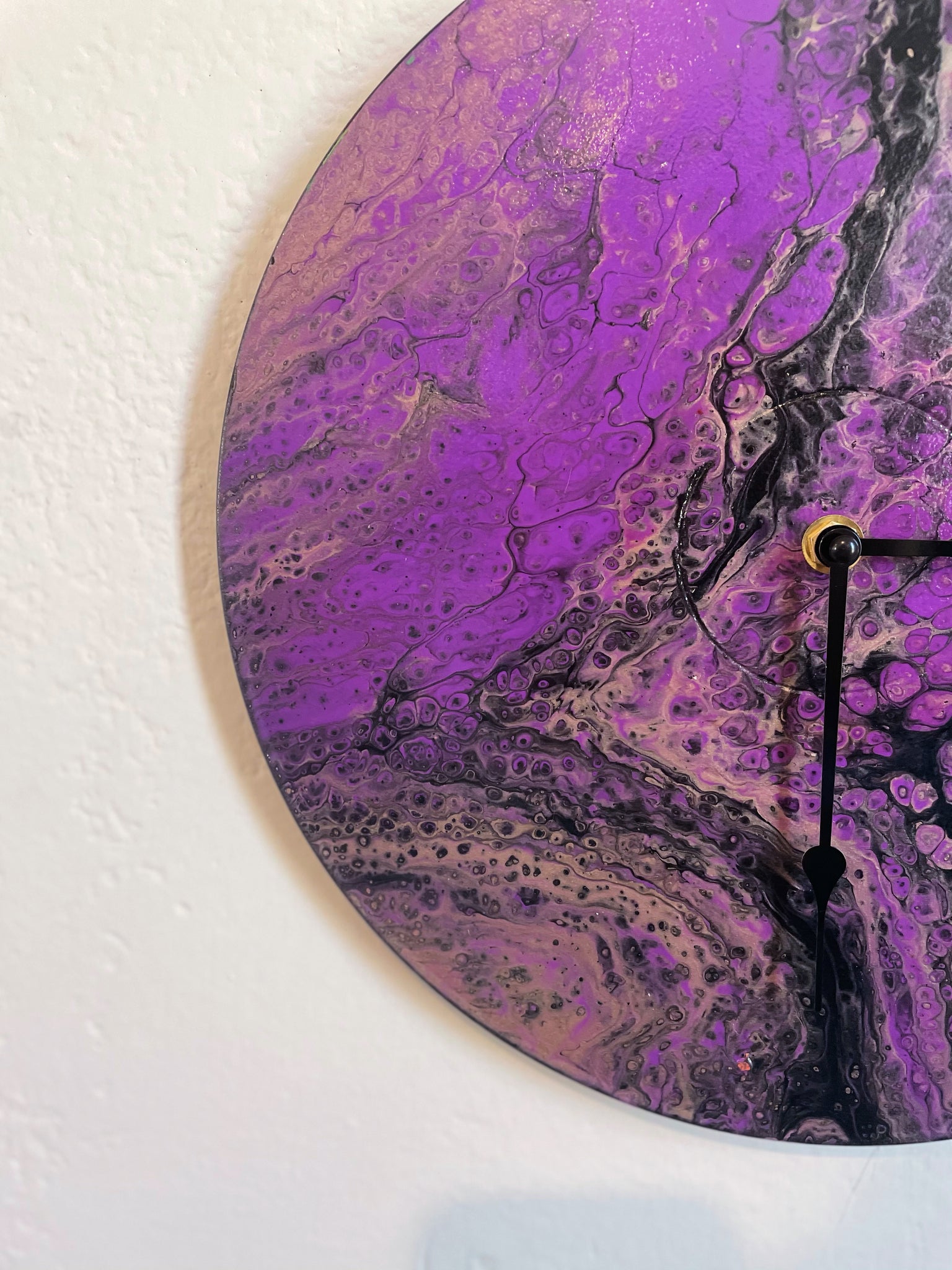 Purple People Eater - Upcycled Vinyl Record Pour Painting Clock - Ashley Lisl Art