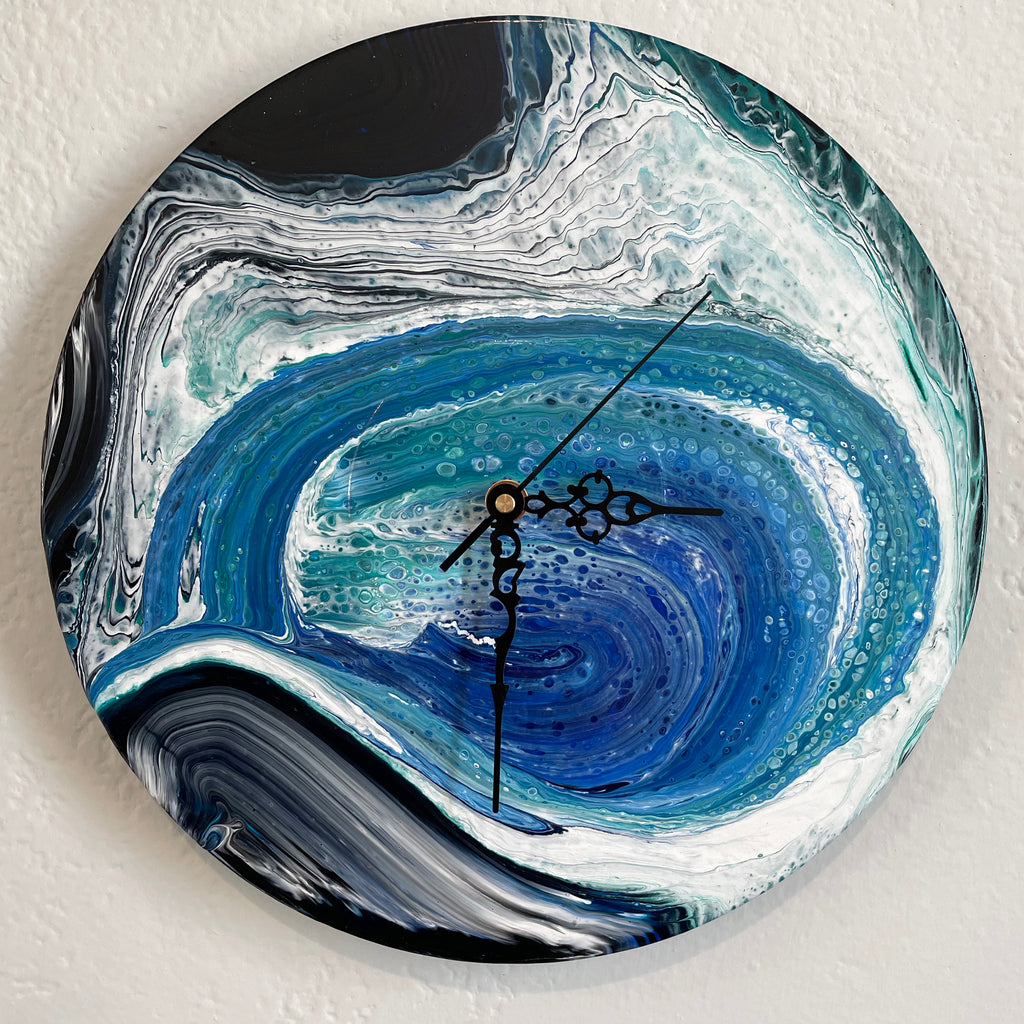 Wave - Upcycled Vinyl Record Pour Painting Clock
